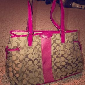 Brown and Pink coach purse